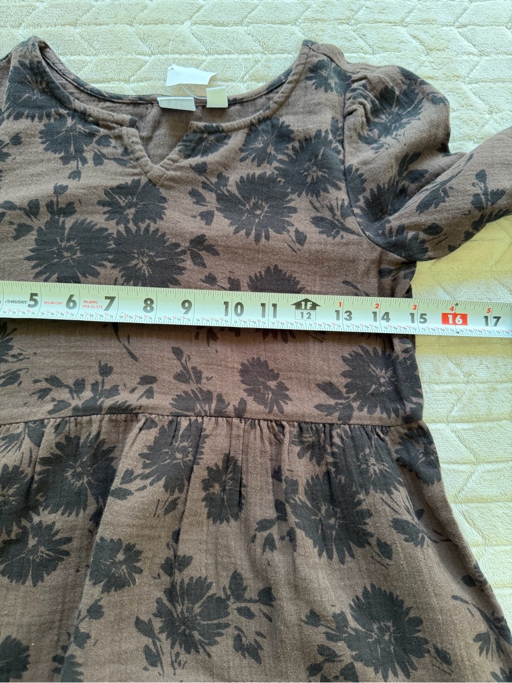 GAP Gauze Brown Dress with Black Floral Print Tiered Medium - Picture 3 of 6